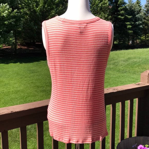 Lucky Brand Twist Top Ribbed Tank Top in Orange Coral Stripe L - Picture 7 of 16